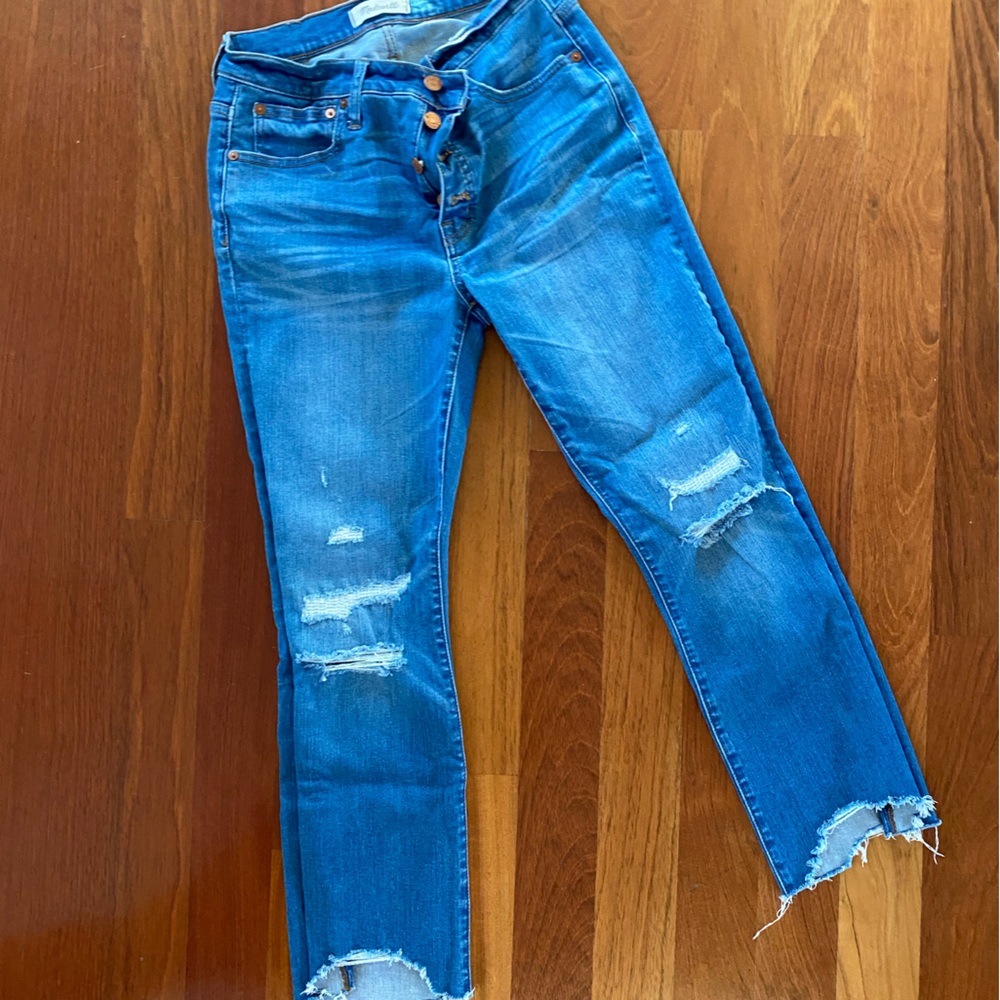 Madewell Jeans, Cali Demi Boot, kick crop distressed jeans, button fly , size27